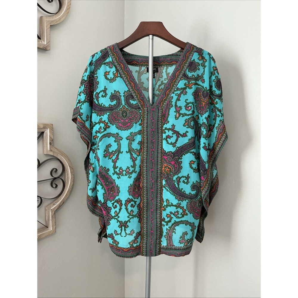Nicole By Nicole Miller Kaftan Top Women's Festival‎ Turquoise Multi Paisley
